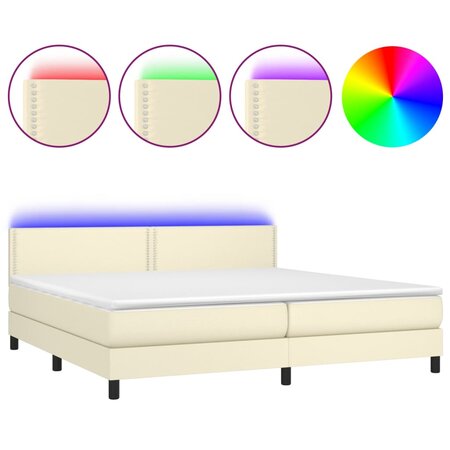 vidaXL Sommier tapissier et matelas et LED Crème 200x200 cm Similicuir