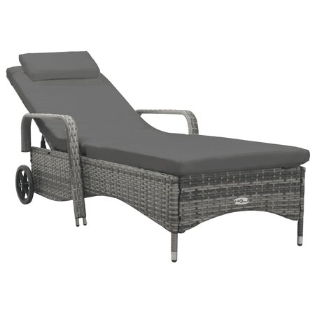 vidaXL Chaise longue avec roues Résine tressée Anthracite