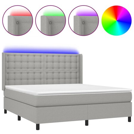 vidaXL Sommier tapissier et matelas et LED Gris clair 180x200 cm Tissu