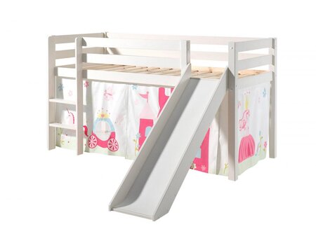 PINO Lit mezzanine avec toboggan + Rideau de lit Princess