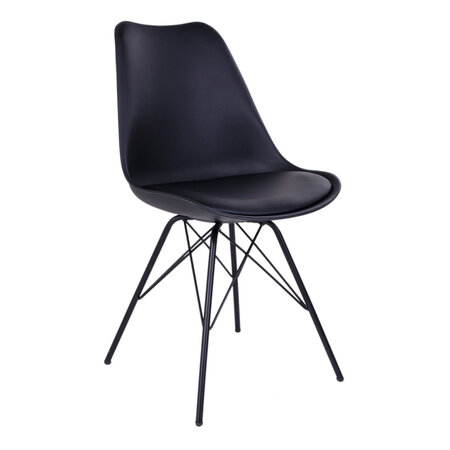 Chaise de table à manger en cuir noir aux pieds noirs