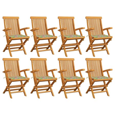vidaXL Chaises de jardin avec coussins motif feuilles 8Pièces Teck massif