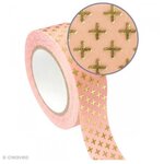 2 masking tapes 1 5 cm x 10 m - fond rose et croix dorée