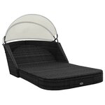 vidaXL Chaise longue avec auvent Résine tressée Noir