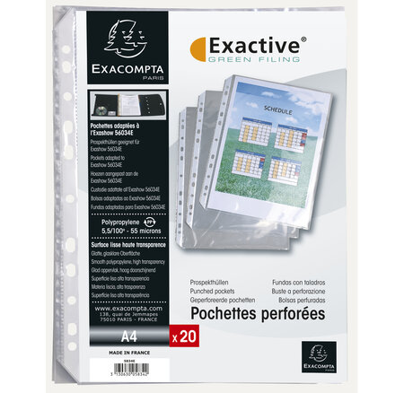 Sachet De 20 Pochettes Perforées Pour Classeur Exactive - Polypropylène Lisse 5 5/100e - X 5 - Exacompta