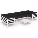 vidaXL Salon de jardin 8 Pièces avec coussins Blanc Bois de pin massif