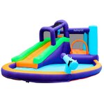 Château aquatique gonflable magic island avec toboggan et canons à eau  430x380x190 cm - souffleur et sac de rangement inclus