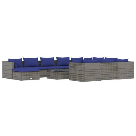 vidaXL Salon de jardin 12 Pièces avec coussins Résine tressée Gris