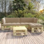 vidaXL Salon de jardin palette 4Pièces avec coussins pin imprégné de vert