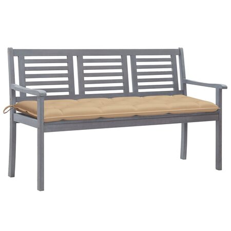 vidaXL Banc de jardin 3 places avec coussin 150 cm Gris Eucalyptus
