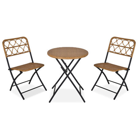 Ensemble bistro de jardin 3 pièces pliantes style cosy 2 chaises + table résine tressée beige acier époxy noir