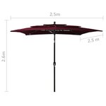 vidaXL Parasol à 3 niveaux avec mât en aluminium Bordeaux 2 5x2 5 m