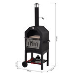 Four à pizza extérieur au charbon de bois - barbecue sur roulettes - Four à bois - pierre réfractaire - cheminée  jauge température - acier inox.noir gris