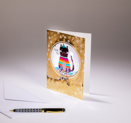 Carte double bulle bulle bulle - un chat multicolore pour toi !