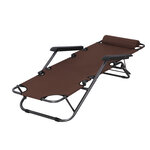 Chaise longue inclinable transat bain de soleil 2 en 1 pliant têtière amovible charge max. 136 Kg toile oxford facile d'entretien marron
