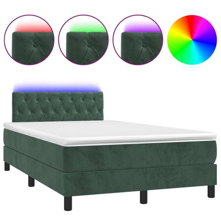 vidaXL Sommier tapissier matelas et LED Vert foncé 120x200 cm Velours