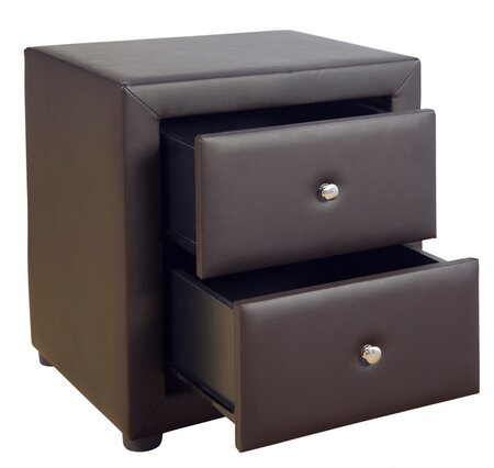 Table de chevet simili cuir brun nuit