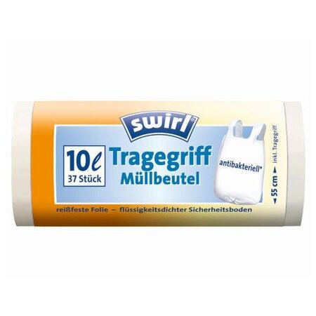 Rouleau de 37 sacs poubelle à poignées 10 litres antibactérien, anti-fuite SWIRL