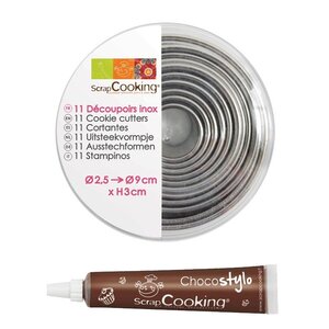 11 emporte-pièces ronds en inox + 1 Stylo chocolat