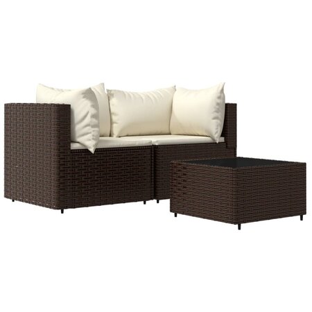 vidaXL Salon de jardin 3 Pièces avec coussins marron résine tressée