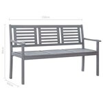 vidaXL Banc de jardin 3 places 150 cm Gris Bois d'eucalyptus solide