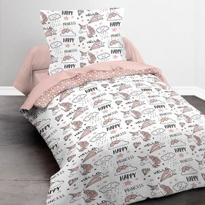 TODAY Parure de lit Enfant Kids First 1.13 - 1 personne - Housse de couette 140 x 200 et 1 taie 63 x 63 cm - Imprimé blanc