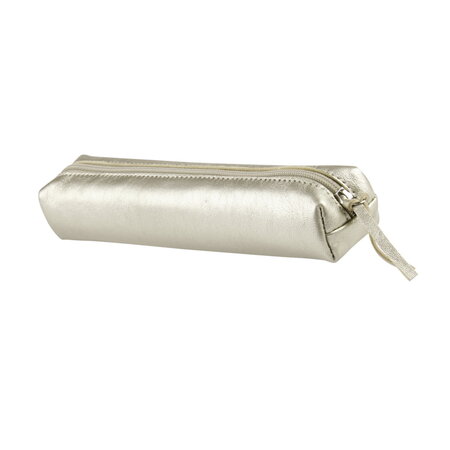 Petite trousse fourre tout effet métal - 19x3.5x3cm - cuir - argent