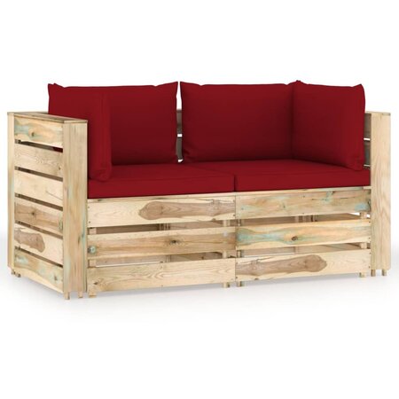 vidaXL Canapé de jardin 2 places avec coussins Bois imprégné de vert