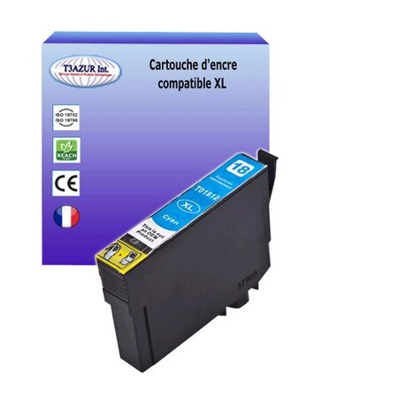 Cartouche Compatible pour Epson XP315, XP322, XP325, XP402, XP405, XP405WH, XP412, XP415,XP422, XP425 remplace Epson T1812  (18XL) Cyan - T3AZUR
