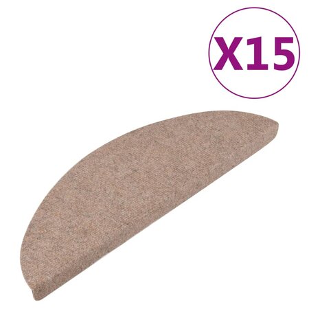 vidaXL Tapis d'escalier autocollants 15 Pièces 56x17x3 cm Beige