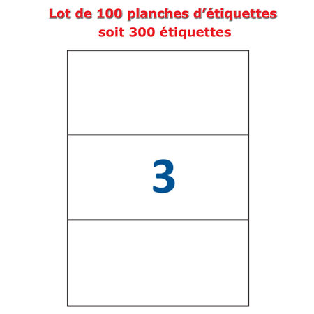 Lot de 100 planches étiquettes autocollantes sur feuille a4 : 210 x 99 mm (3 étiquettes par feuille, spéciales bons de transport)