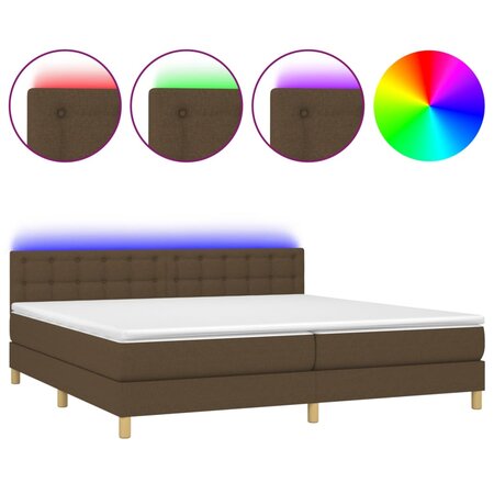 vidaXL Sommier tapissier matelas et LED Marron foncé 200x200 cm Tissu