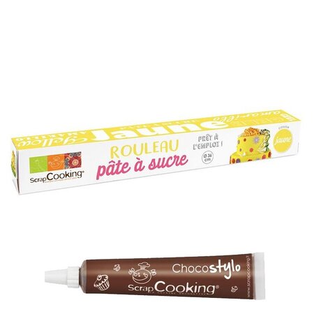 Pâte à sucre en rouleau prête à dérouler ø 36 cm jaune + 1 stylo chocolat