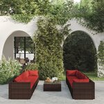 vidaXL Salon de jardin 9 Pièces avec coussins Résine tressée Marron