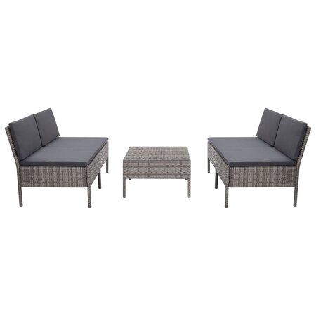 vidaXL Salon de jardin 5 Pièces avec coussins Résine tressée Gris