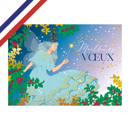 Carte double meilleurs vœux fée bleue