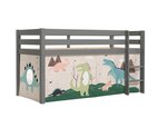 Lit Enfant Surélevé Pino 90x200cm Gris + Rideau en 4 parties Dinos