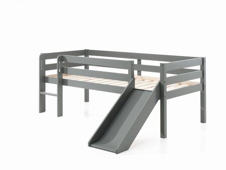 lit mi-hauteur gris + toboggan et tablette penderie
