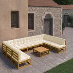 vidaXL Salon de jardin 10 Pièces avec coussins Marron miel Bois de pin