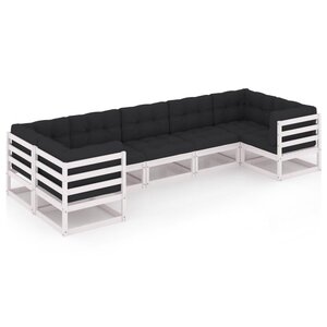 vidaXL Salon de jardin 7 Pièces avec coussins Blanc Bois de pin massif