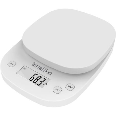 TERRAILLON 14526 - Balance culinaire éléctronique de précision - 2kg - Affichage LCD - 13x12,5x1,2 - Fonction Tare - Blanche