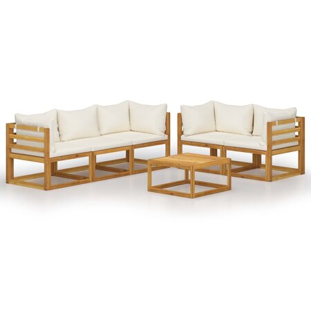 vidaXL Salon de jardin 6 Pièces avec coussin Crème Bois d'acacia solide