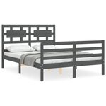 vidaXL Cadre de lit avec tête de lit gris 140x200 cm bois massif