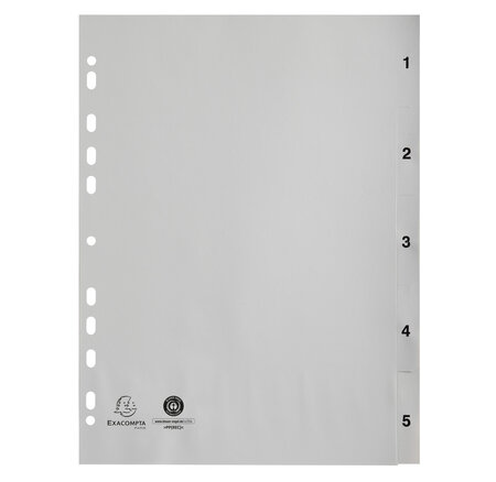 Intercalaires Imprimés Numériques Pp Gris Recyclé - 5 Positions - A4 - Gris - X 20 - Exacompta