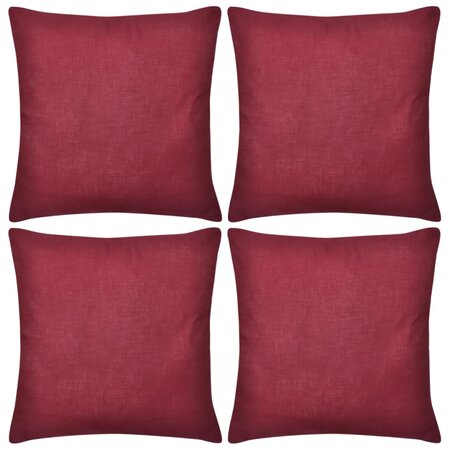 vidaXL Housses de coussin 4 Pièces Coton Bordeaux 50x50 cm