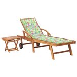 vidaXL Chaise longue avec table et coussin Bois de teck solide
