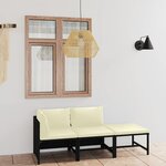 vidaXL Salon de jardin 3 Pièces avec coussins Résine tressée Noir