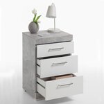 FMD Table de chevet avec 3 tiroirs Gris béton et blanc brillant