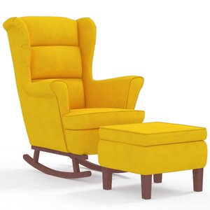 vidaXL Chaise à bascule avec pieds en bois et tabouret Jaune Velours