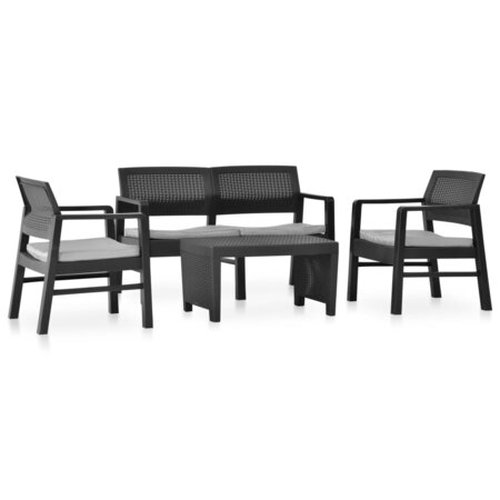 vidaXL Salon de jardin 4 Pièces avec coussins Plastique Anthracite